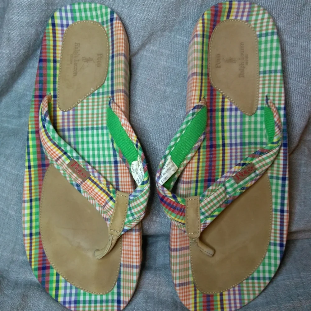 Polo Ralph Lauren plaid Madras flip flops 12D